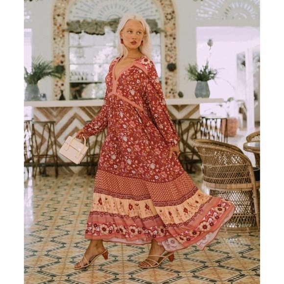 Free People Spell and The Gypsy Portobello Road Gown Wine Size Small